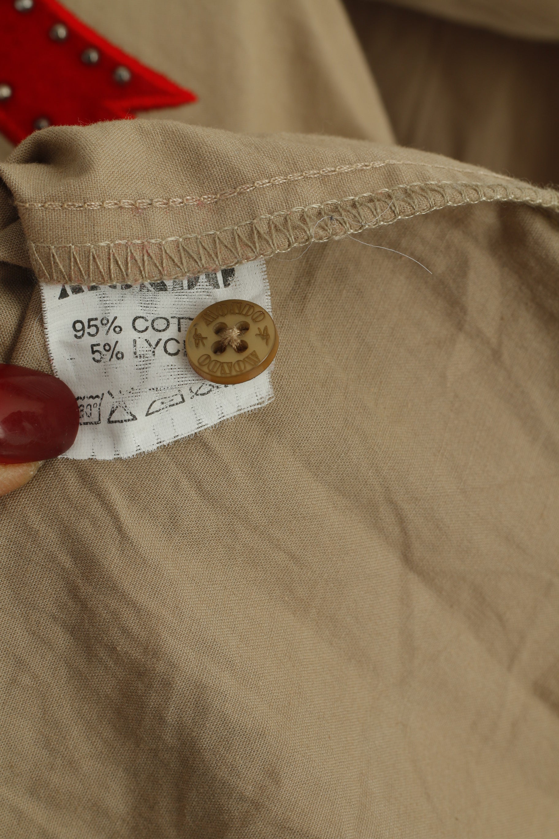 MONDO Men M Casual Shirt Beige Cotton Lycra Emroidered Knight Long Sleeve Top