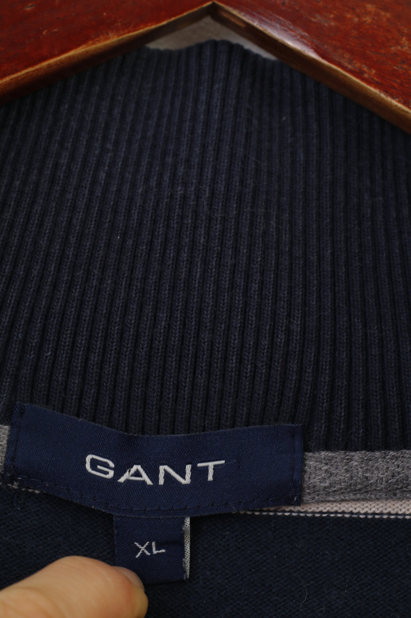 Gant Men XL (L) Maglione a righe blu scuro in cotone vintage con colletto inferiore e top marino