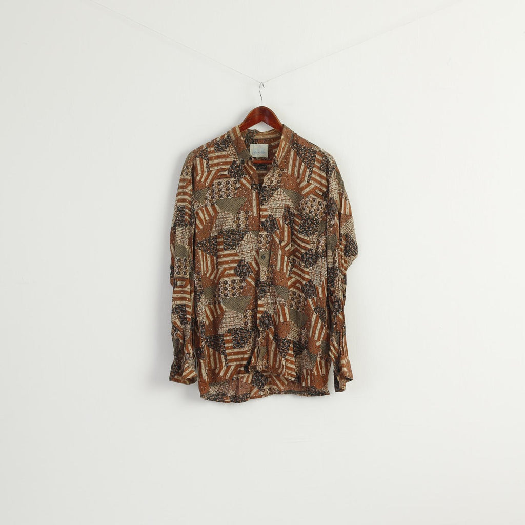 Avcan Club Men 1 M Casual Shirt Brown Viscose Soft Vintage Retro Long Sleeve Top