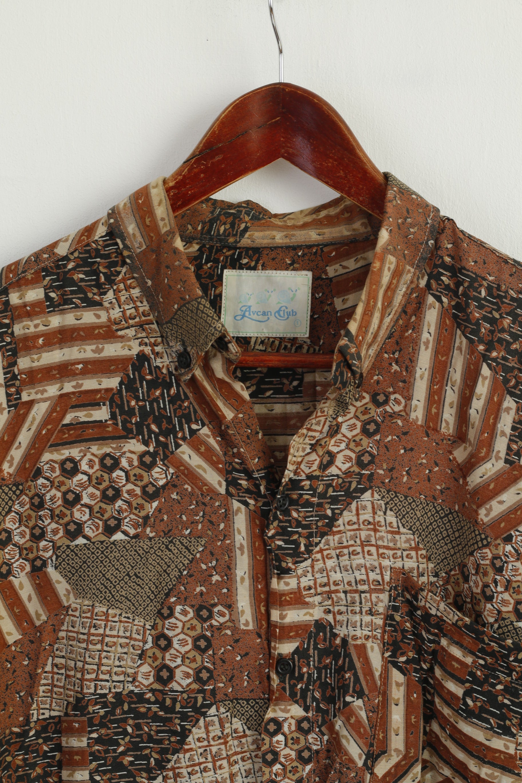 Avcan Club Men 1 M Casual Shirt Brown Viscose Soft Vintage Retro Long Sleeve Top