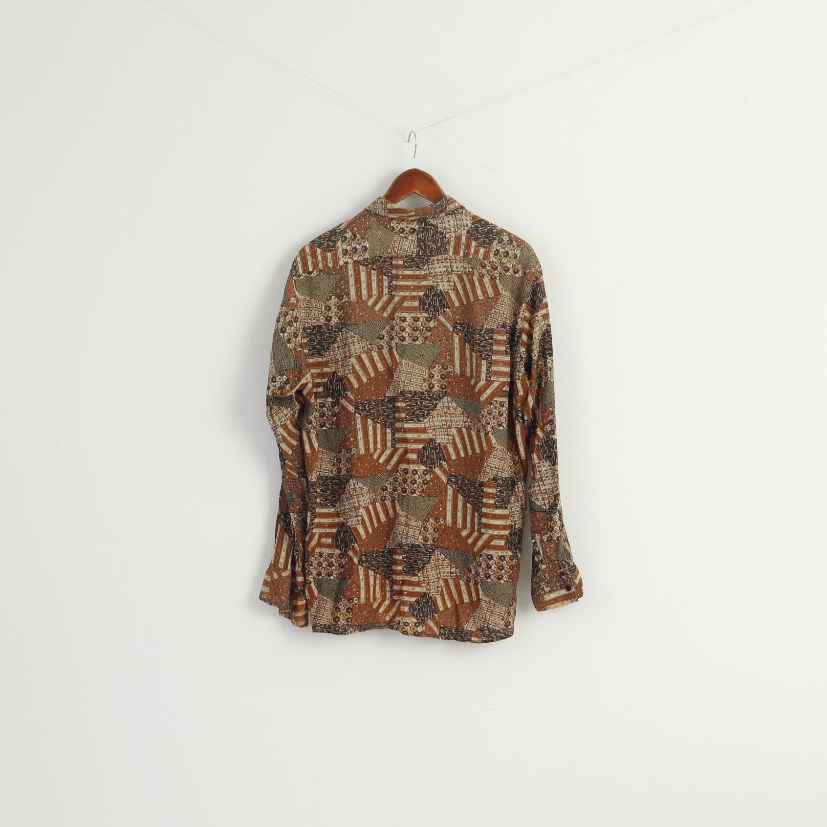 Avcan Club Men 1 M Casual Shirt Brown Viscose Soft Vintage Retro Long Sleeve Top