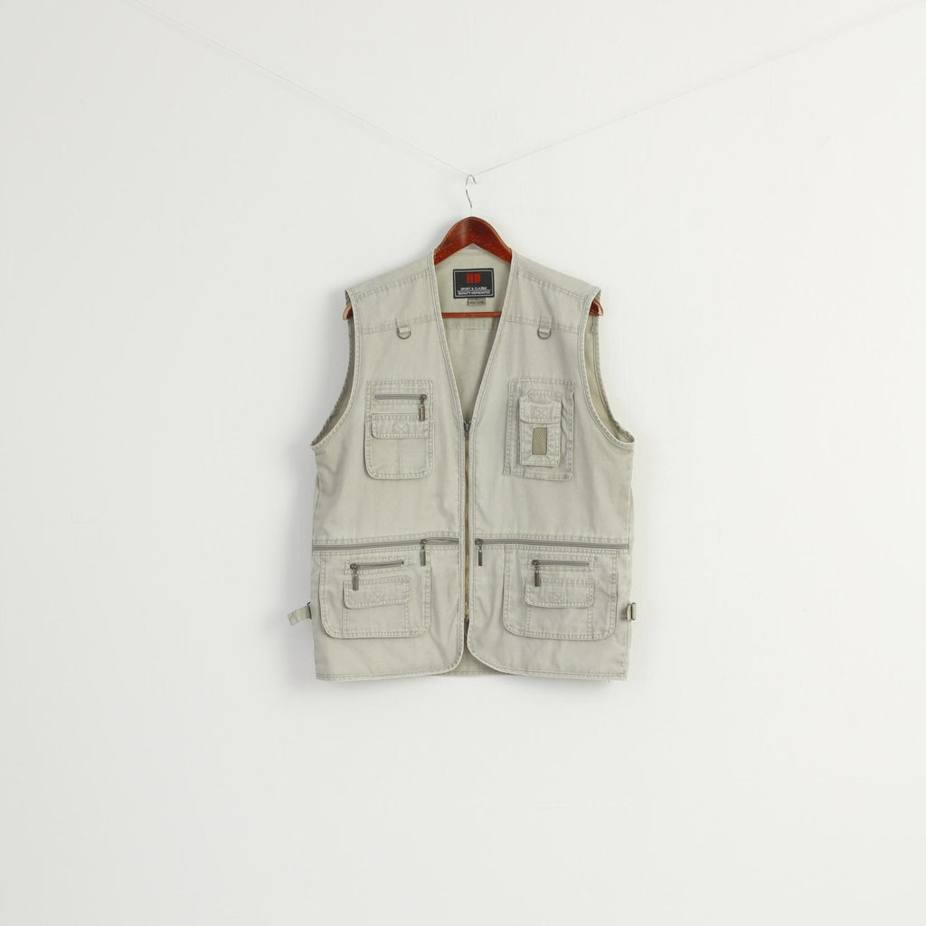HD Sport & Classic Men L Waistcoat Gray 100% Cotton Multi Pocket Fishing Casual Vest