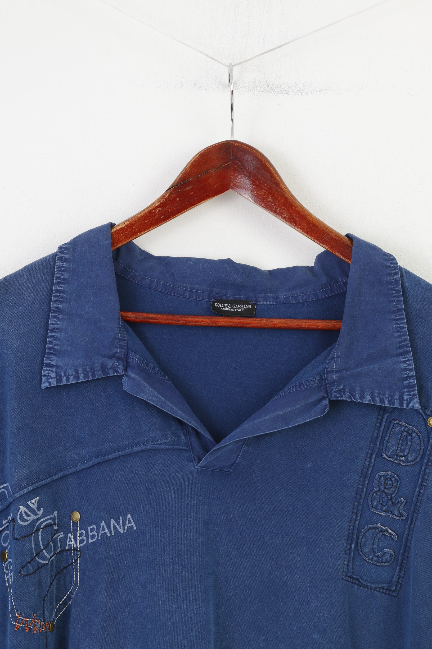 Polo Dolce &amp; Gabbana Uomo 4XL Polo Blu Navy Collo a V Manica Corta Made in Italy Top in Cotone