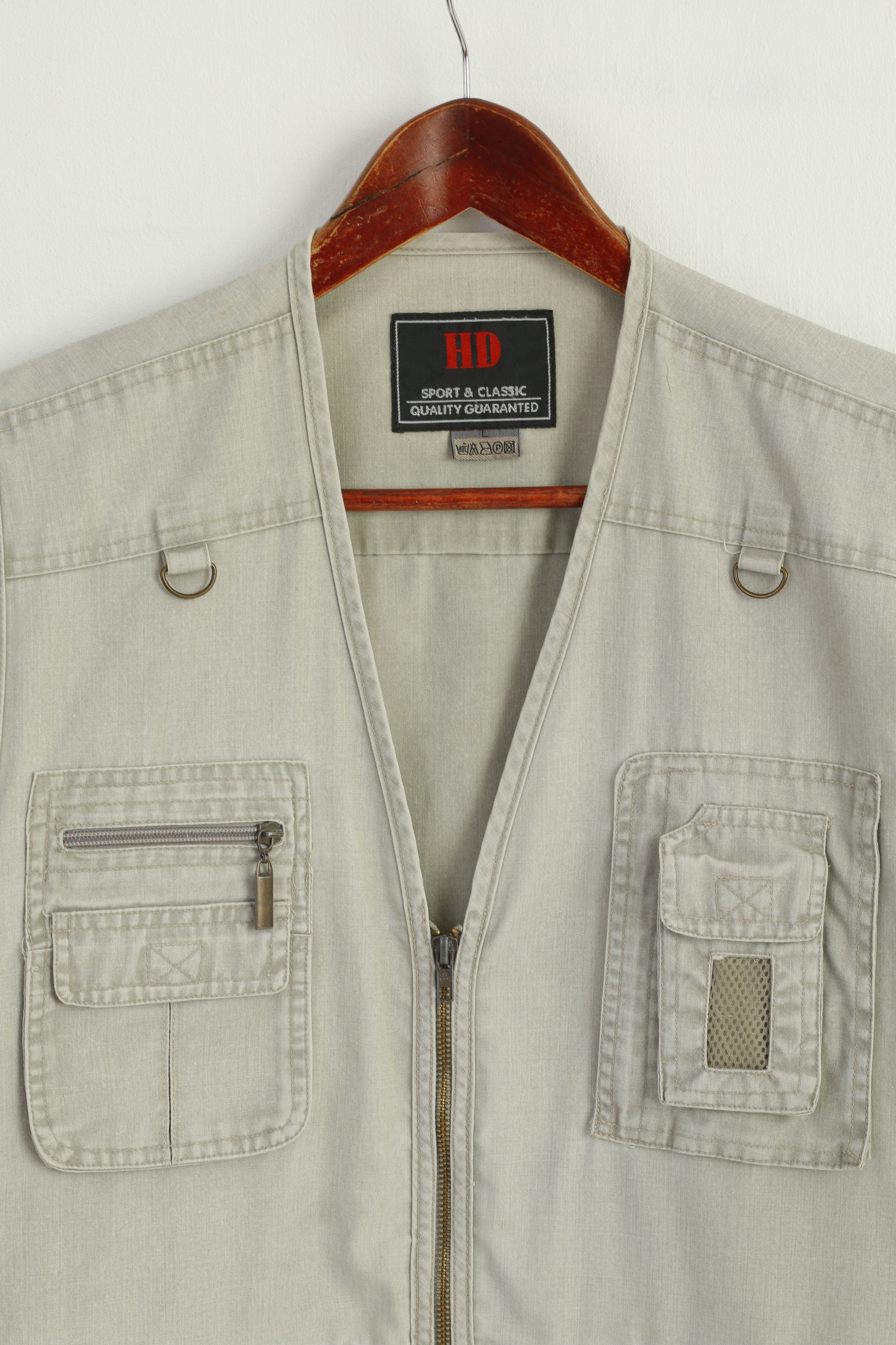 HD Sport & Classic Men L Waistcoat Gray 100% Cotton Multi Pocket Fishing Casual Vest