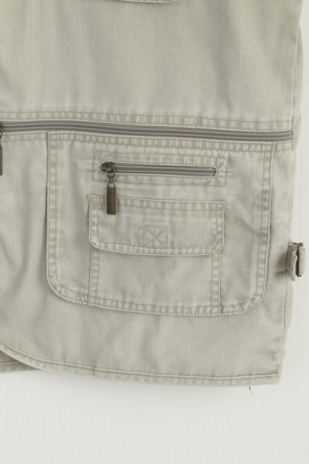 HD Sport & Classic Men L Waistcoat Gray 100% Cotton Multi Pocket Fishing Casual Vest