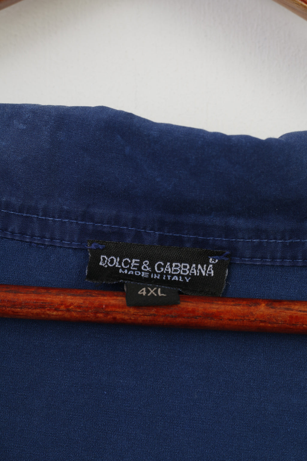 Polo Dolce &amp; Gabbana Uomo 4XL Polo Blu Navy Collo a V Manica Corta Made in Italy Top in Cotone