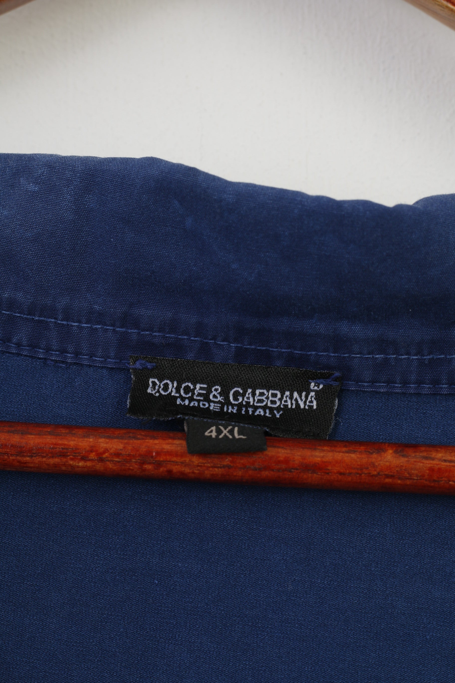 Polo Dolce &amp; Gabbana Uomo 4XL Polo Blu Navy Collo a V Manica Corta Made in Italy Top in Cotone
