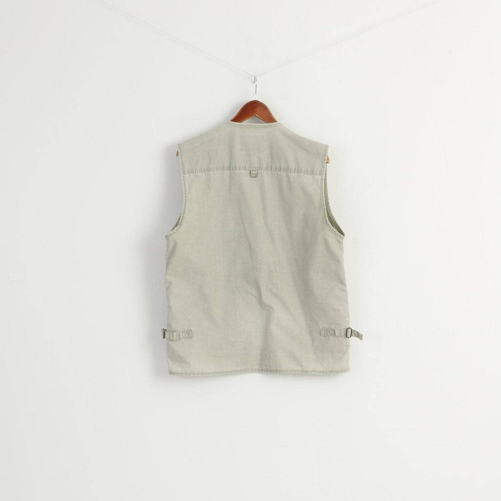 HD Sport & Classic Men L Waistcoat Gray 100% Cotton Multi Pocket Fishing Casual Vest