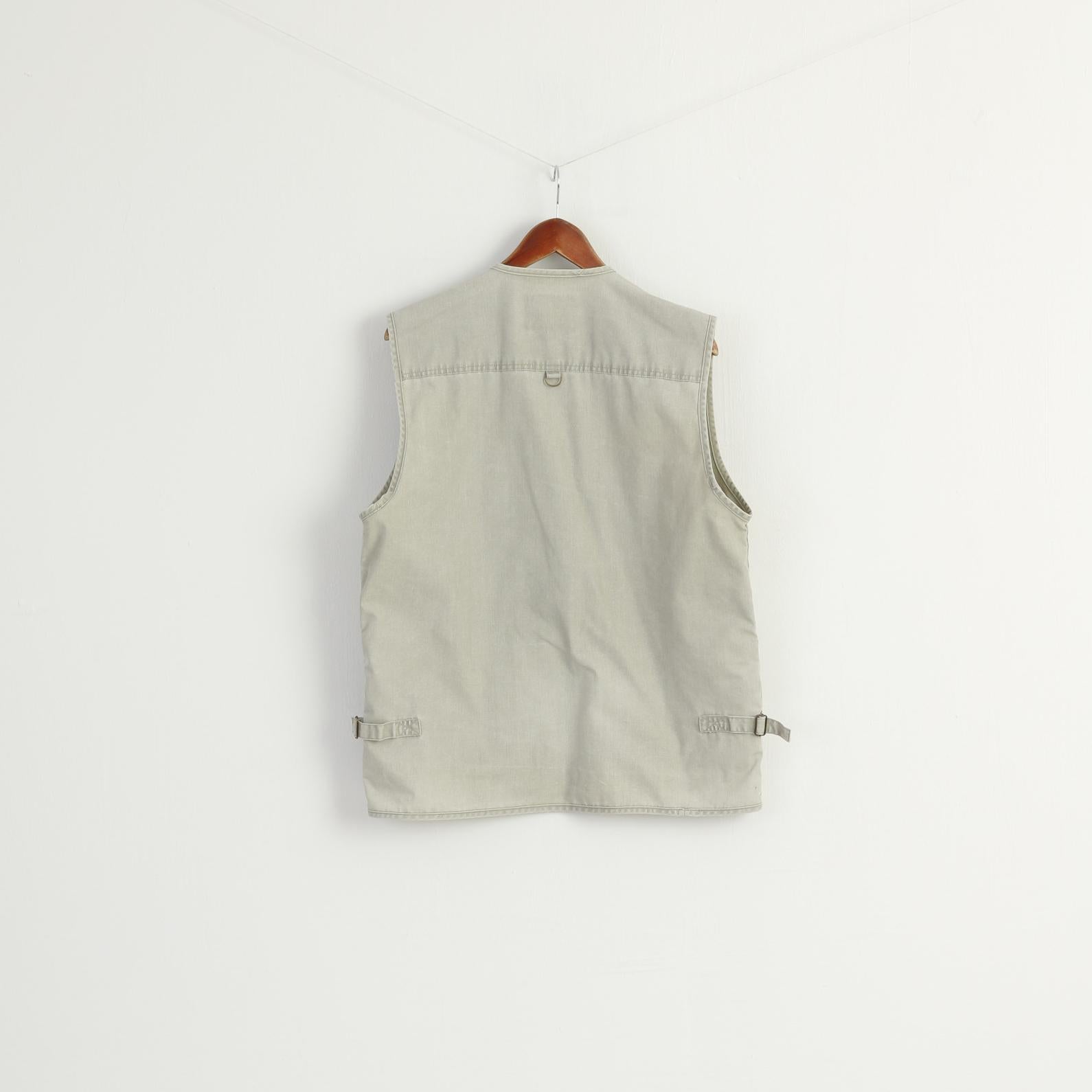 HD Sport & Classic Men L Waistcoat Gray 100% Cotton Multi Pocket Fishing Casual Vest