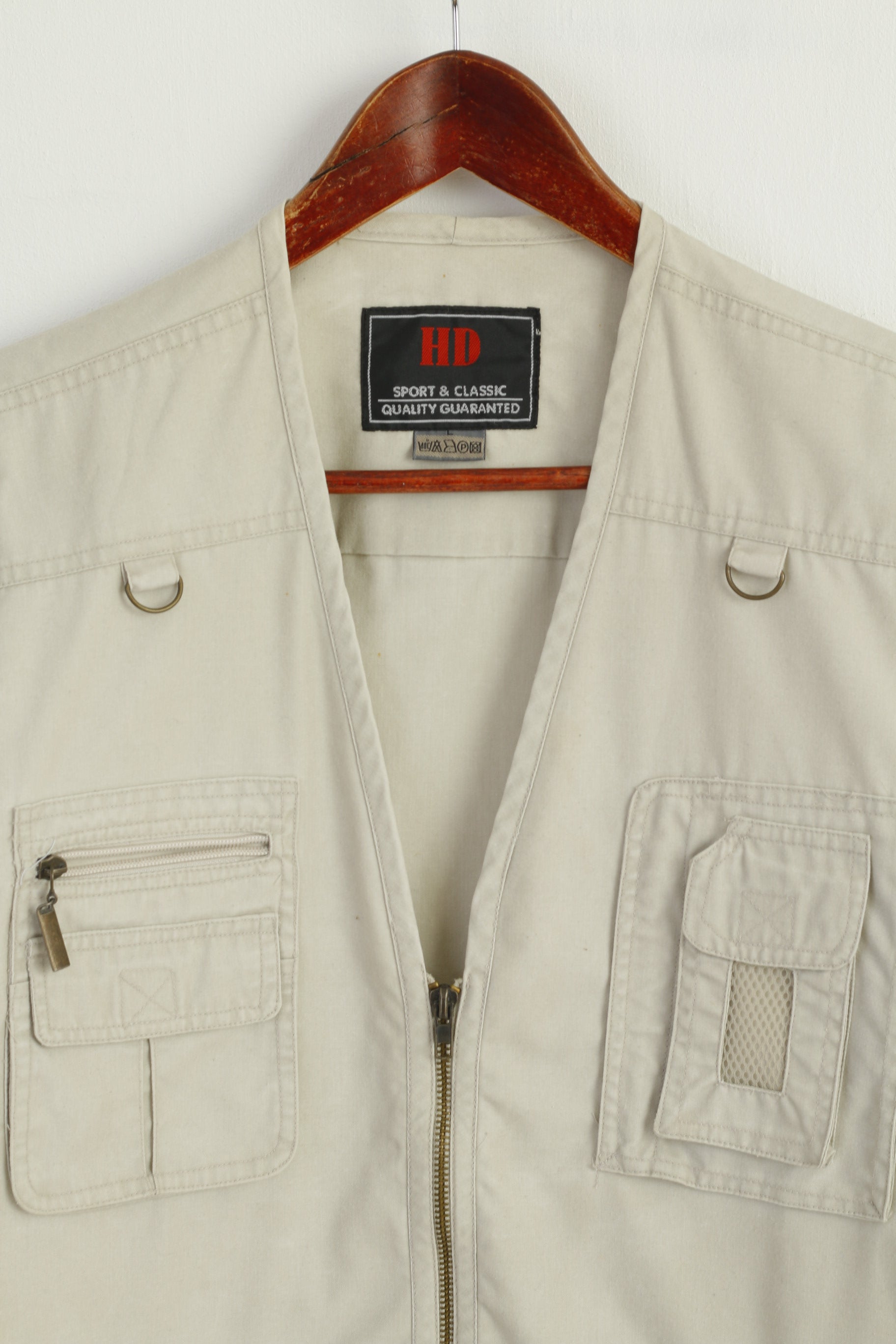 HD Sport & Classic Men L Waistcoat Beige 100% Cotton Multi Pocket Hunting Vest