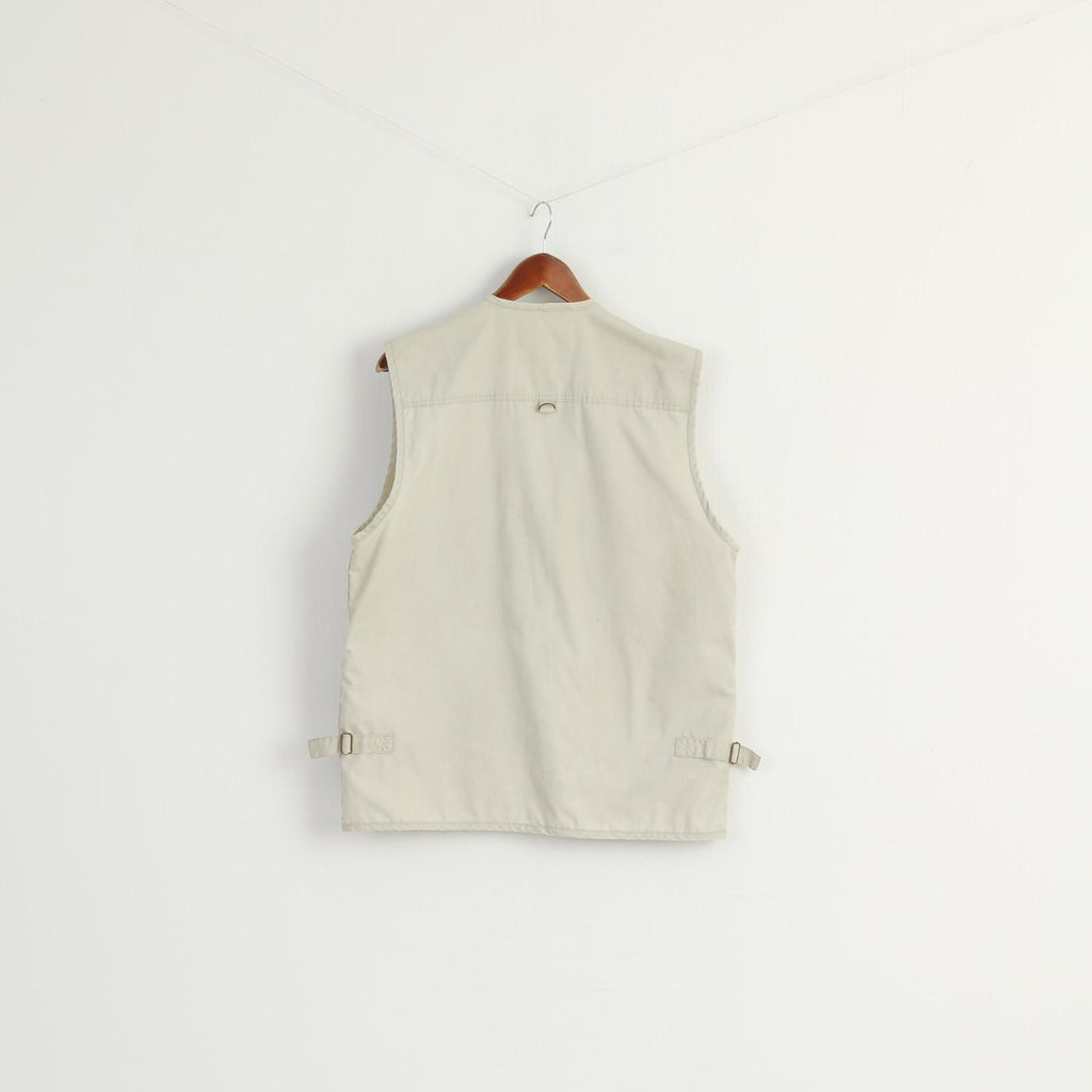 HD Sport & Classic Men L Waistcoat Beige 100% Cotton Multi Pocket Hunting Vest