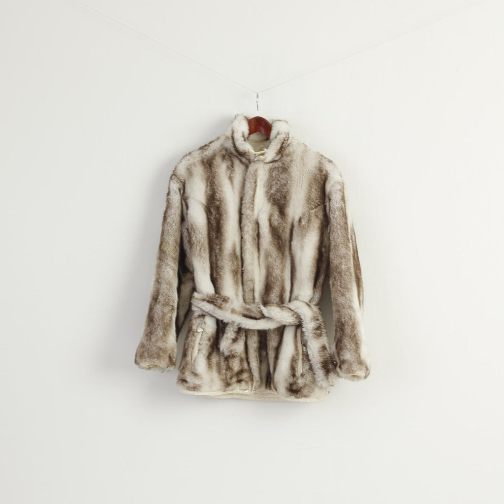 High Society by Rengel Sport Women 38 M Jacket Vintage Beige Fur Belted Monte Carlo Top