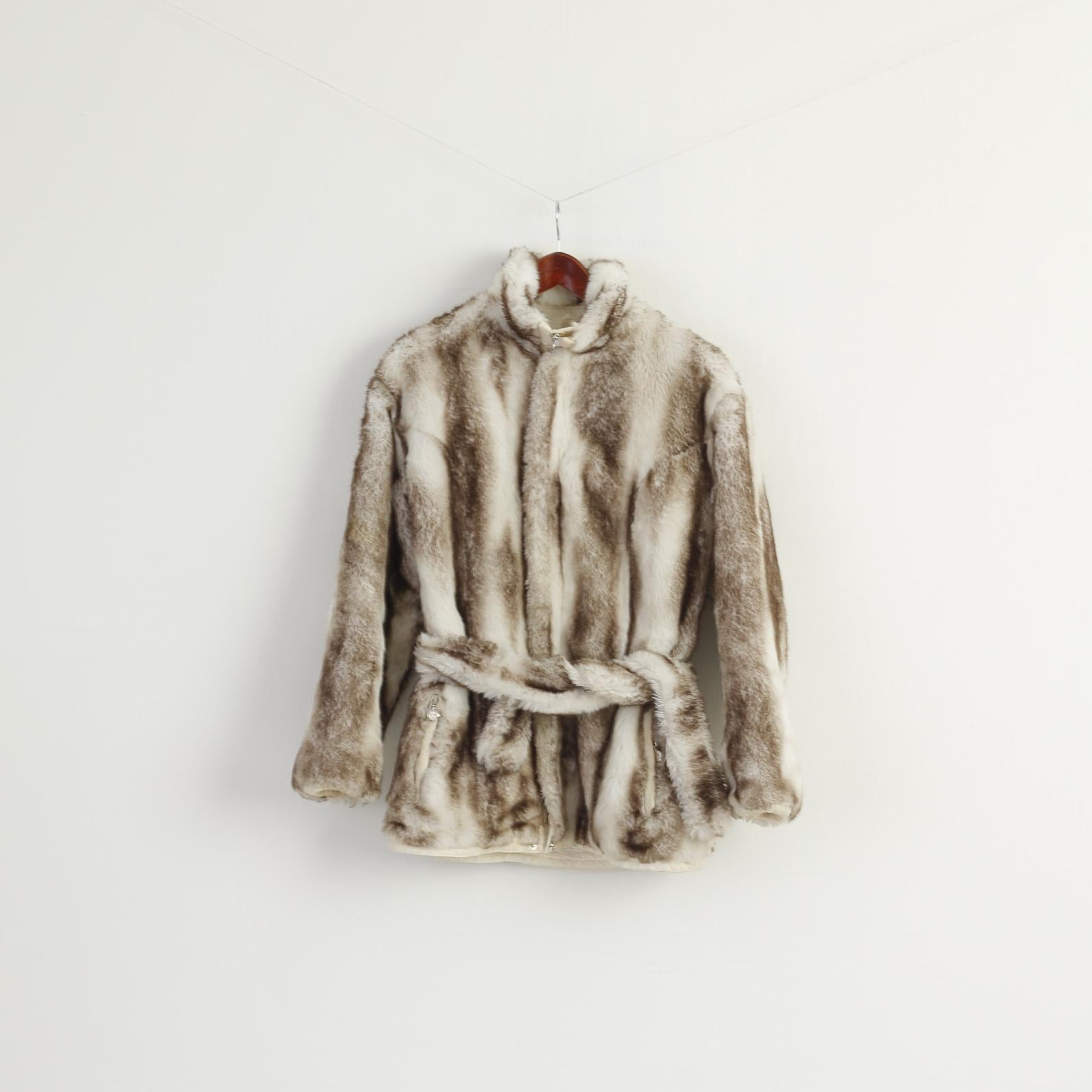 High Society by Rengel Sport Women 38 M Jacket Vintage Beige Fur Belted Monte Carlo Top