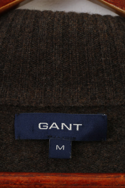 Gant Men M S Jumper Brown Zip Neck Long Sleeve Lambs Wool Winter Top