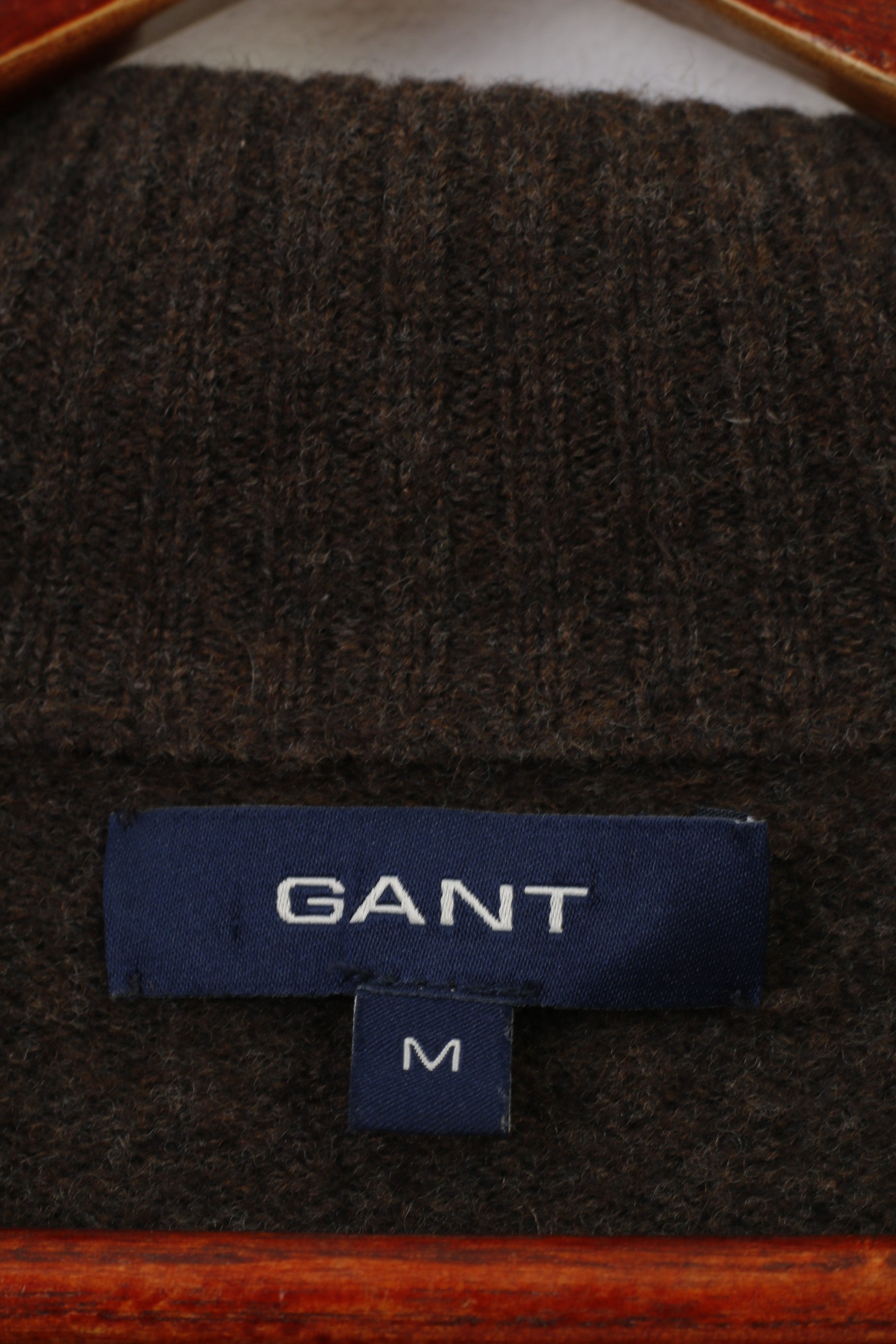 Gant Men M S Jumper Brown Zip Neck Long Sleeve Lambs Wool Winter Top