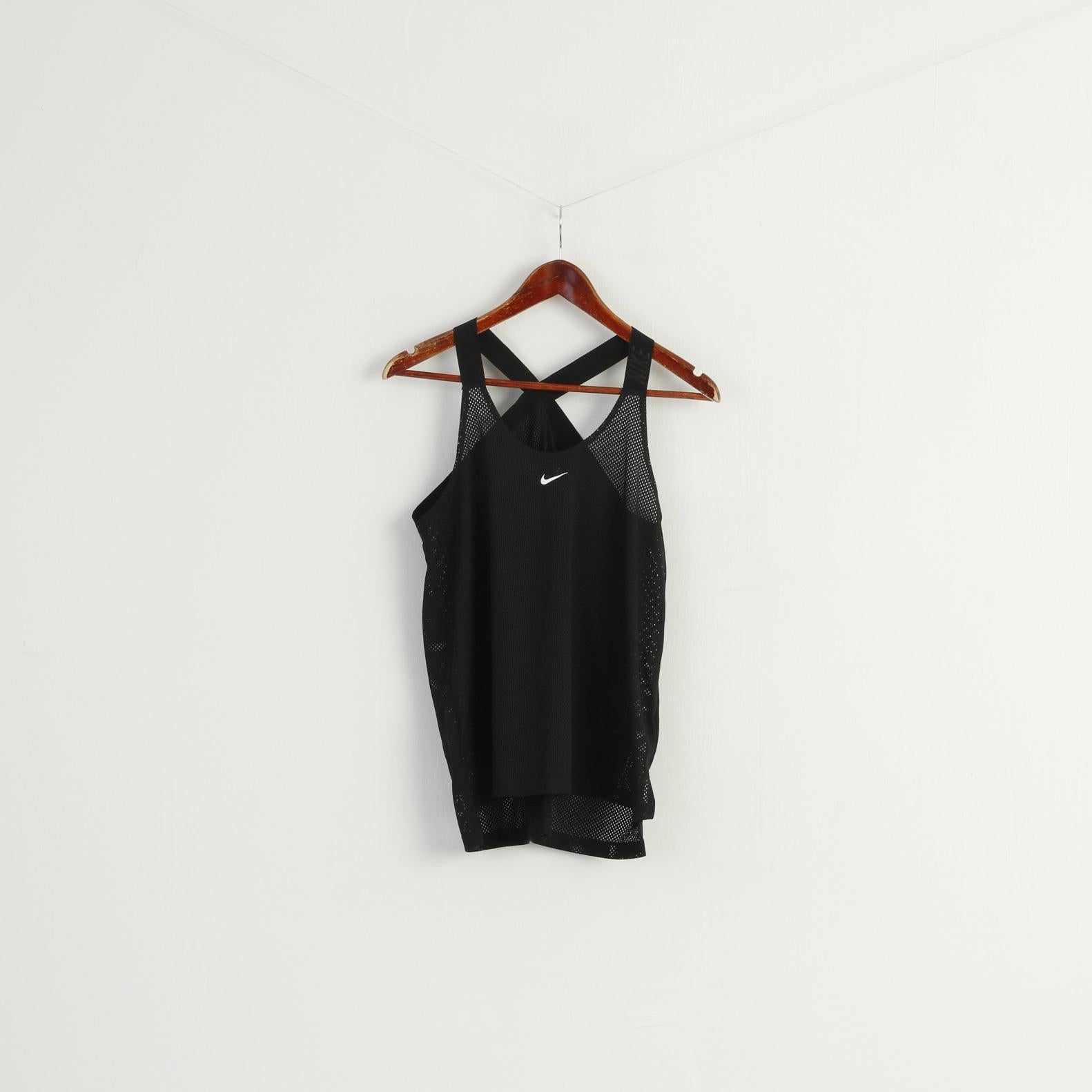 Nike Women M Shirt Black Sportswear Tank Top Mesh Run Active Logo Top