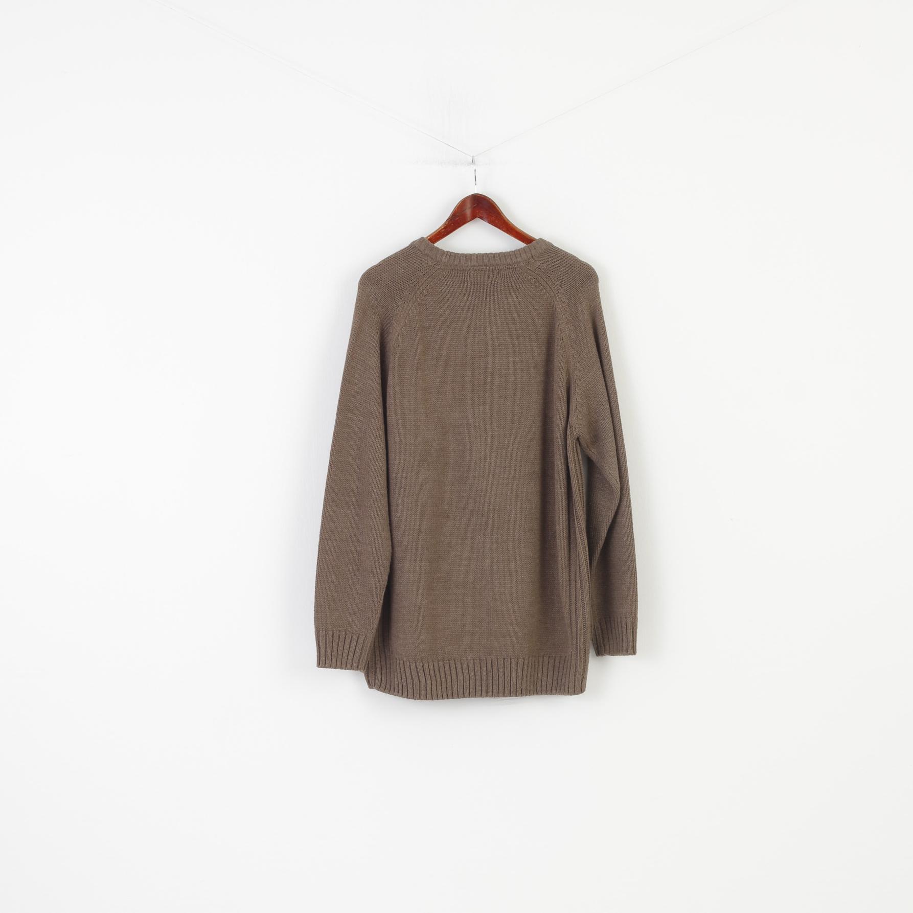 James Pringle Men XXL Jumper Brown Vintage Acrylic Classic Crew Neck Top