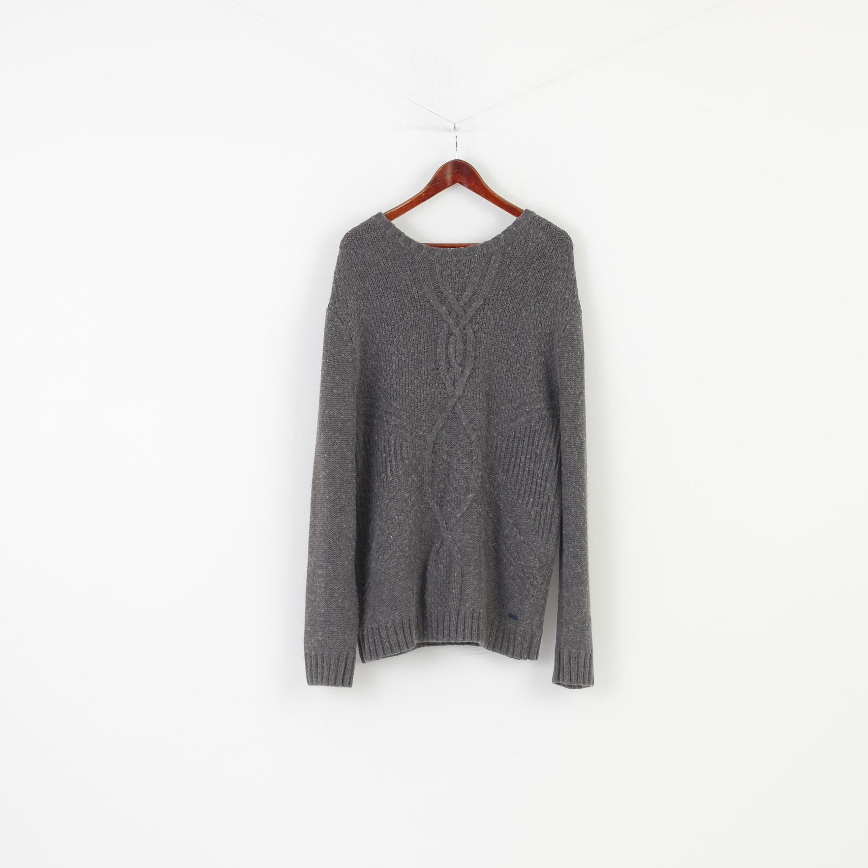 Gant Woman XL Jumper Grey Long Sleeve Cotton Winter Vintage Crew Neck Classic Top