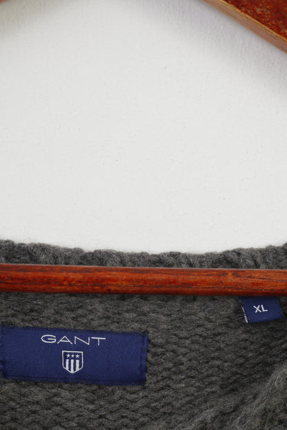 Gant Woman XL Jumper Grey Long Sleeve Cotton Winter Vintage Crew Neck Classic Top