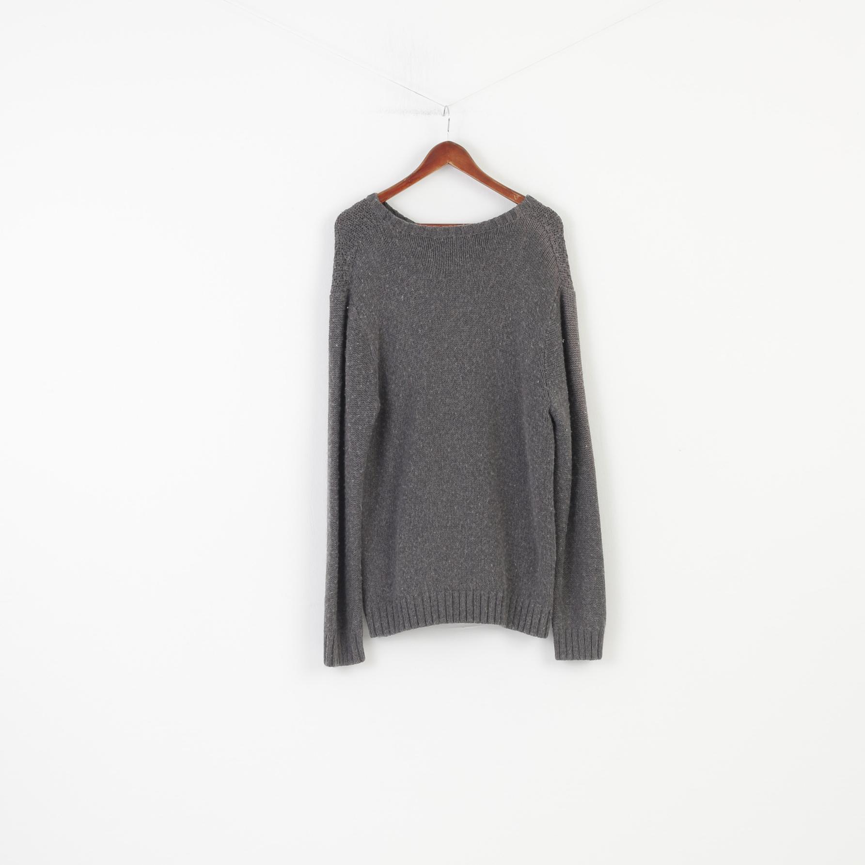 Gant Woman XL Jumper Grey Long Sleeve Cotton Winter Vintage Crew Neck Classic Top