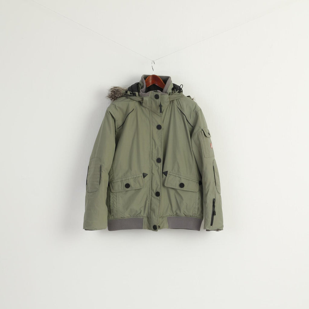 Engelbert Strauss Women XL (L) Jacket Green Padded Hood Nylon Waterproof Top