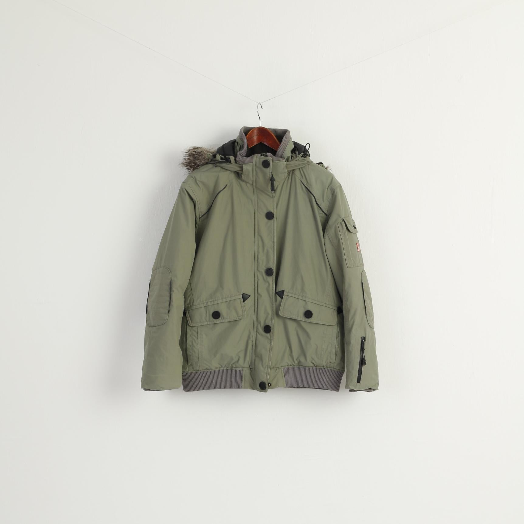 Engelbert Strauss Women XL (L) Jacket Green Padded Hood Nylon Waterproof Top