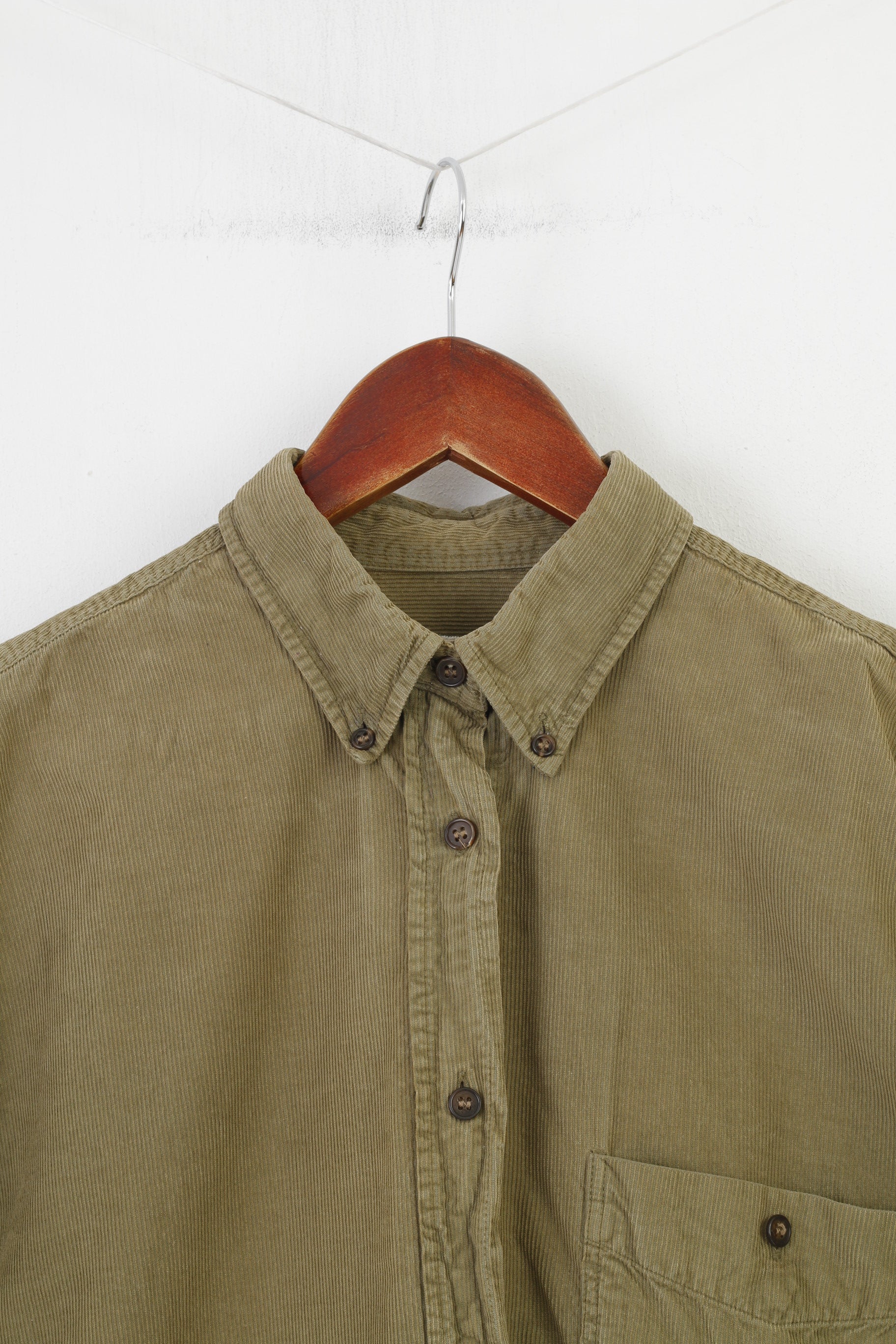 Ricci Capricci Woman XL Casual Shirt Khaki Corduroy Long Sleeve Cotton Milano Firenze Roma Bottoms Collar Top