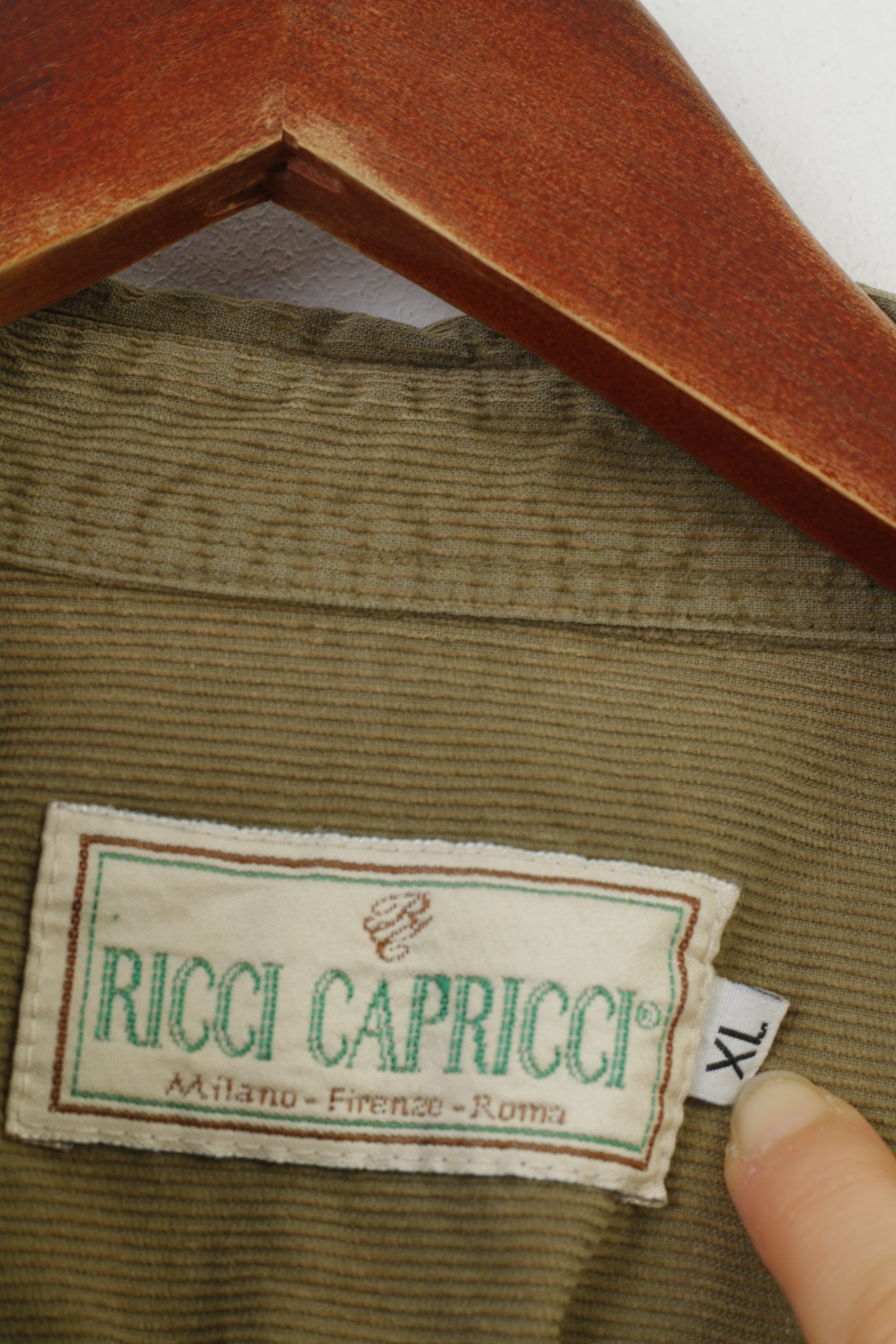 Ricci Capricci Woman XL Casual Shirt Khaki Corduroy Long Sleeve Cotton Milano Firenze Roma Bottoms Collar Top