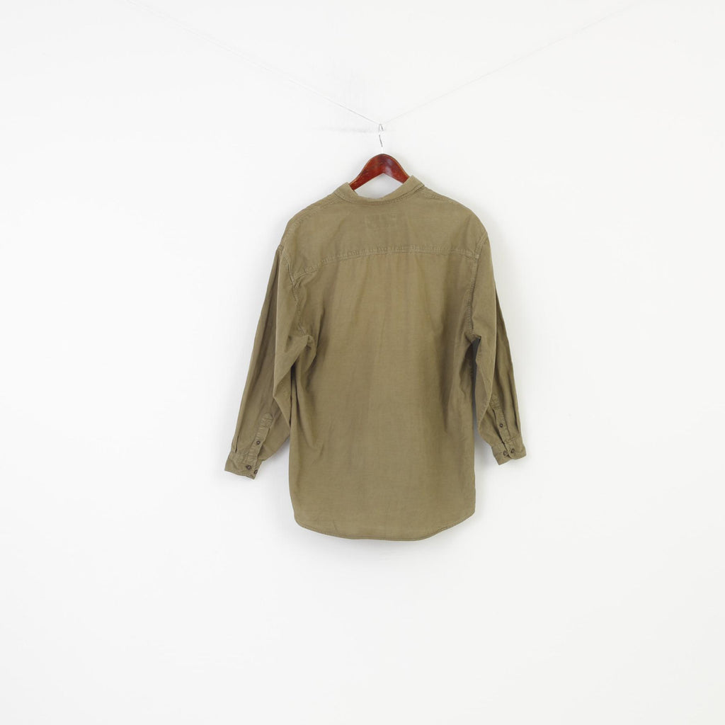 Ricci Capricci Femme XL Chemise Décontractée Kaki Velours Côtelé Manches Longues Coton Milano Firenze Roma Bas Col Haut