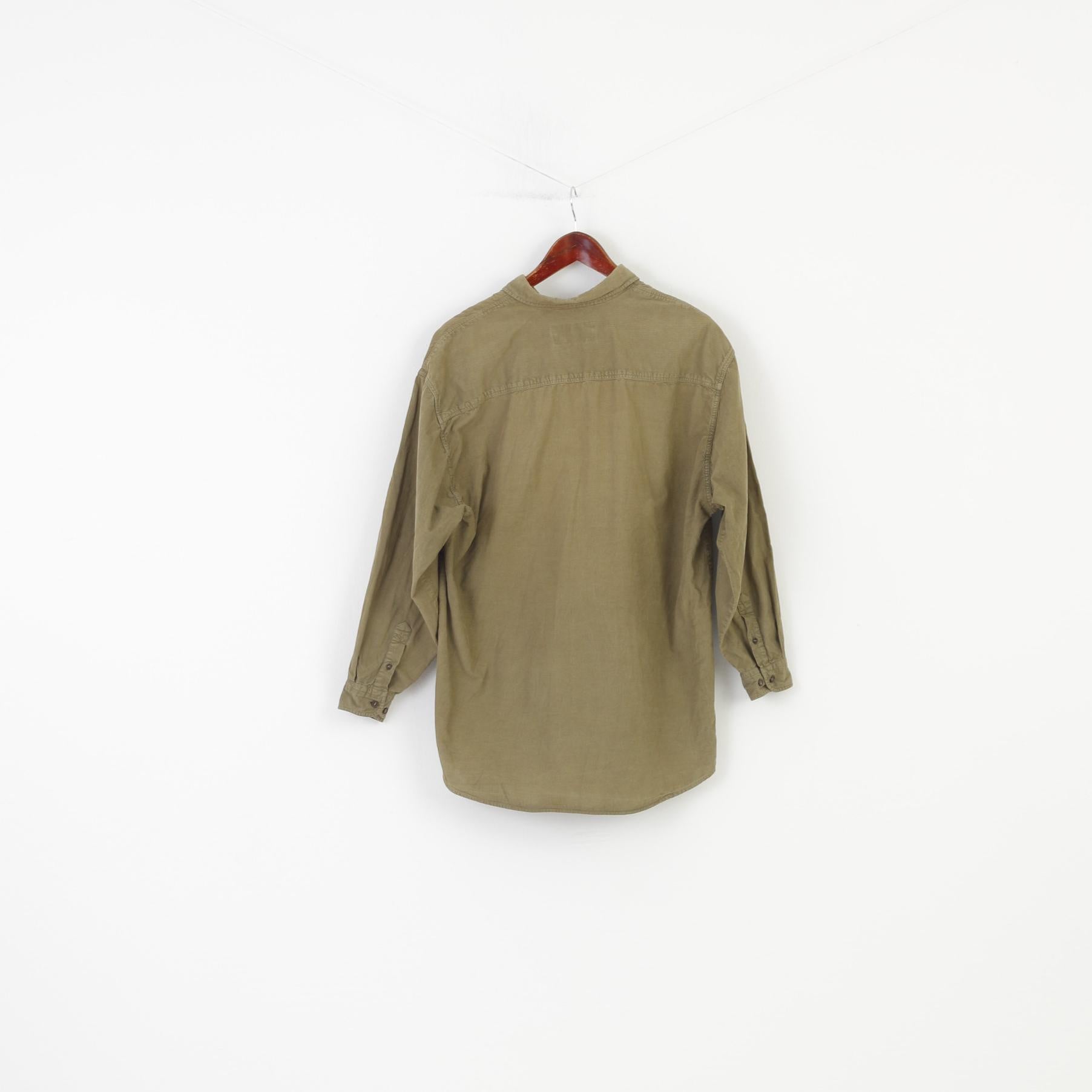 Ricci Capricci Femme XL Chemise Décontractée Kaki Velours Côtelé Manches Longues Coton Milano Firenze Roma Bas Col Haut