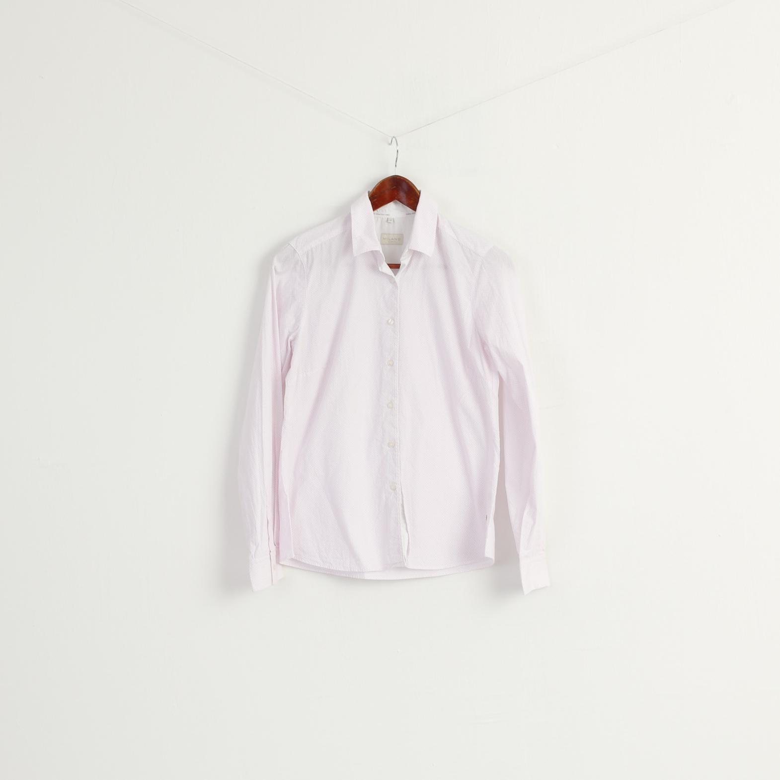 MILANO Italy Women 36 S Casual Shirt Pink Cotton Long Sleeve Top