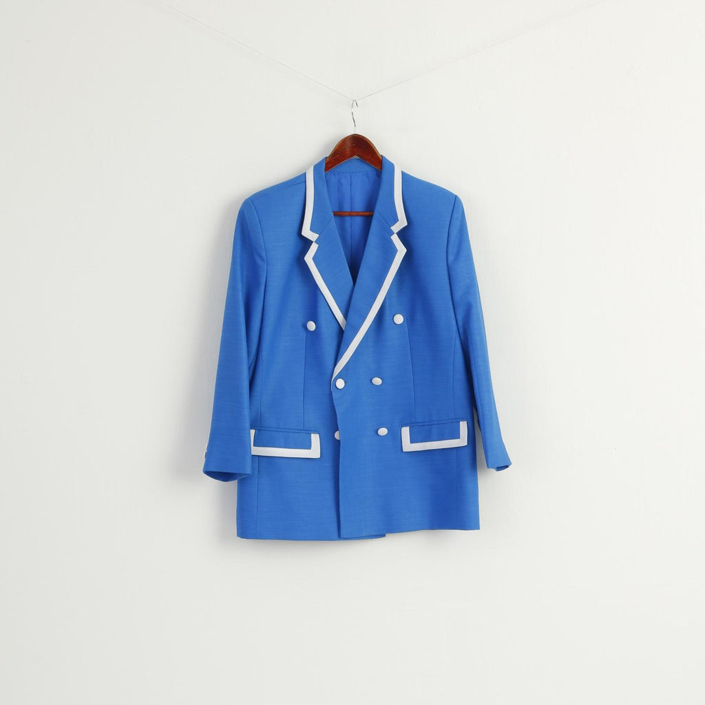 Vintage Women M Suit Blue Marine Jacket Skirt Set Elegant Hand Made