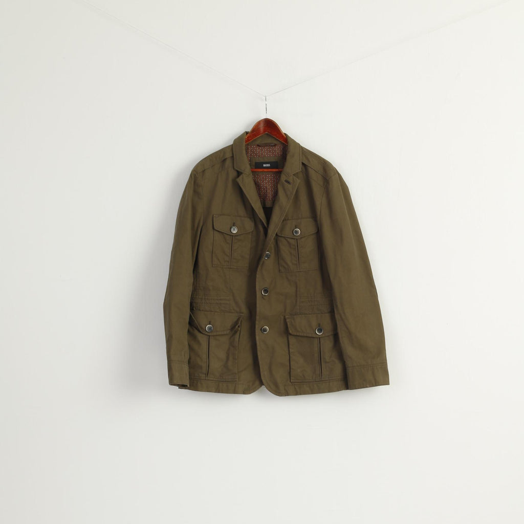 Hugo Boss Men 54 44 Jacket Green Cotton Closen-W Military Classic Blazer