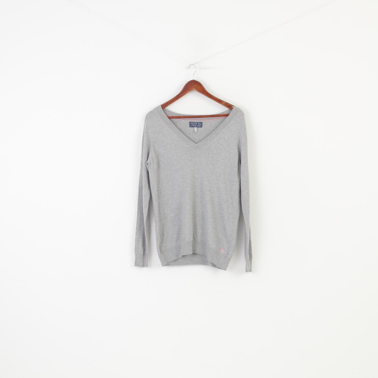 Joules Women L Knitwear Grey V Neck Long Sleeve Thin Sweater Top 