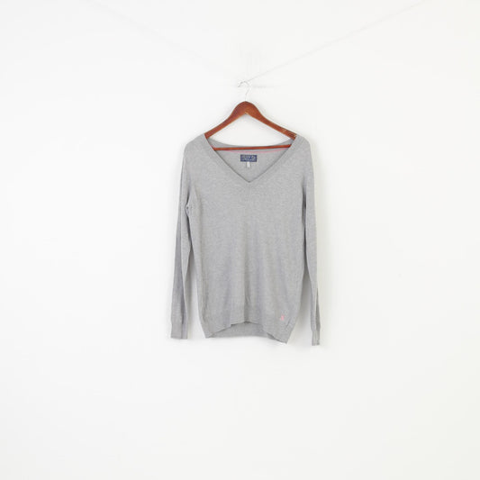 Joules Women L Knitwear Grey V Neck Long Sleeve Thin Sweater Top 