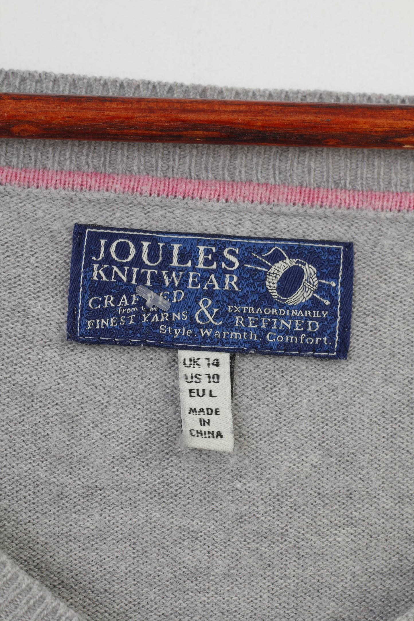 Joules Femme L Jumper Gris Coton Mélangé Vintage Tricots Col V Pull