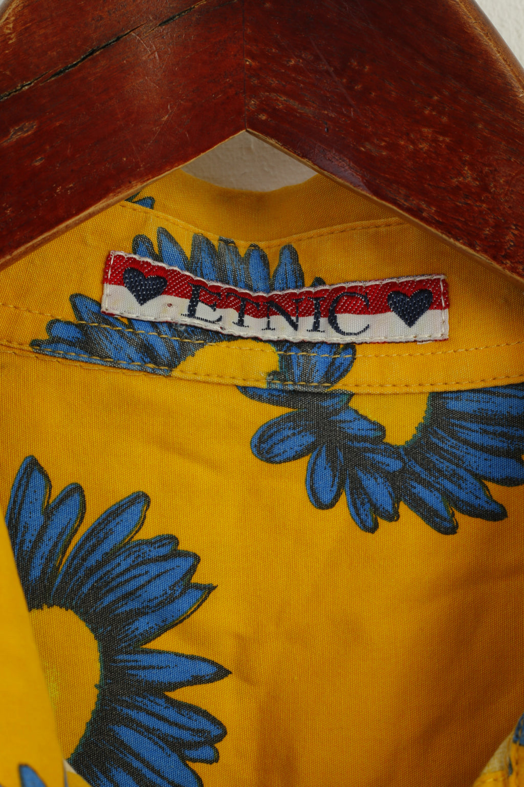 ETNIC Men L Casual Shirt Yellow Sunflowers Print Vintage Cotton Short Sleeve Top