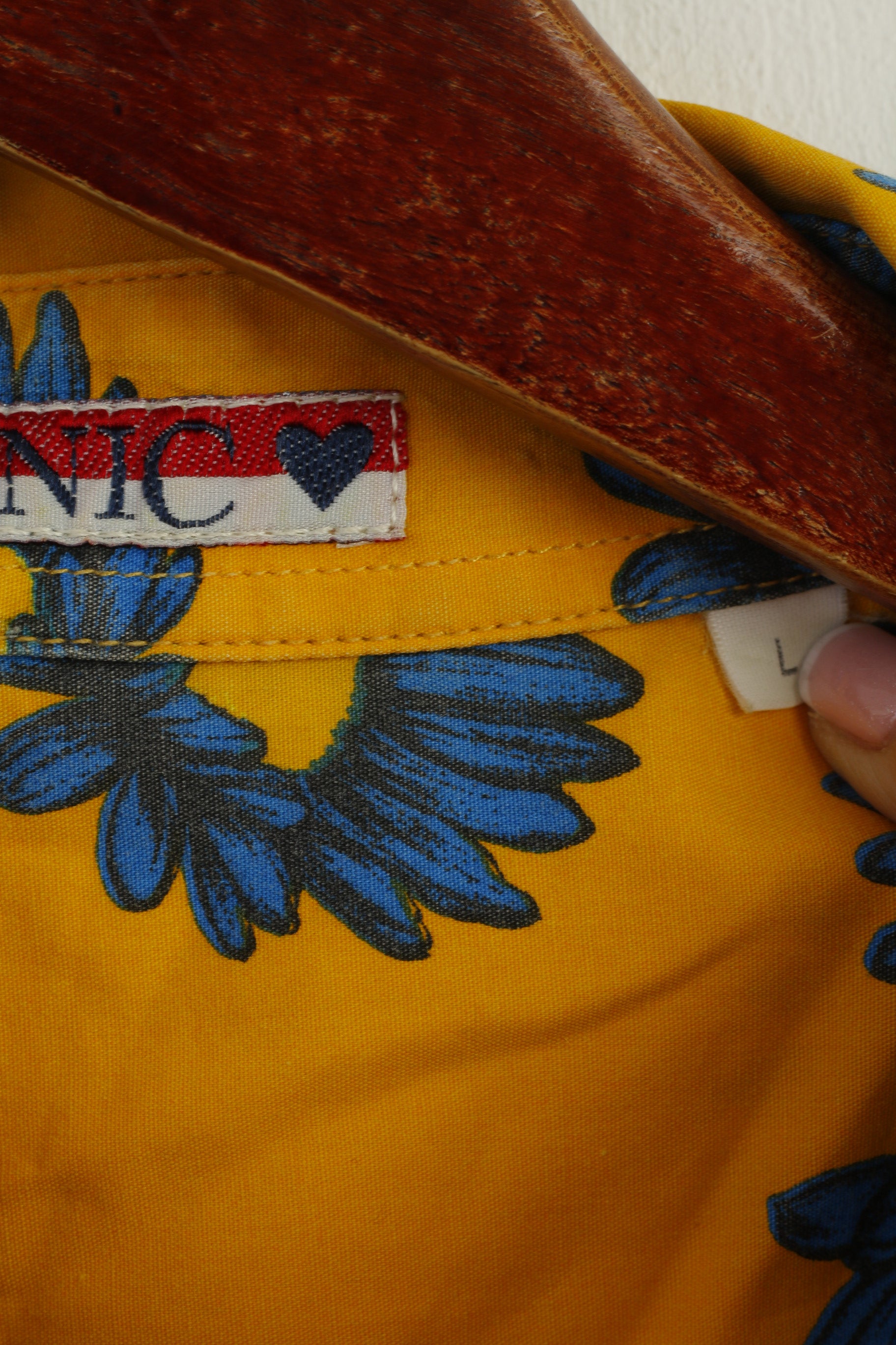 ETNIC Men L Casual Shirt Yellow Sunflowers Print Vintage Cotton Short Sleeve Top