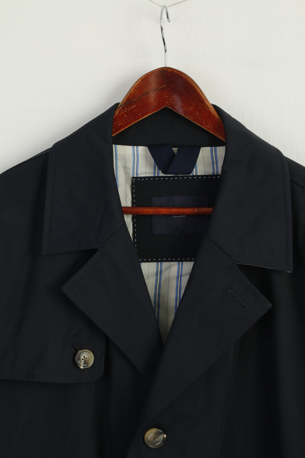 Tommy Hilfiger Tailored Men 54 L Coat Navy Shiny Belted Buttoned Casual Top