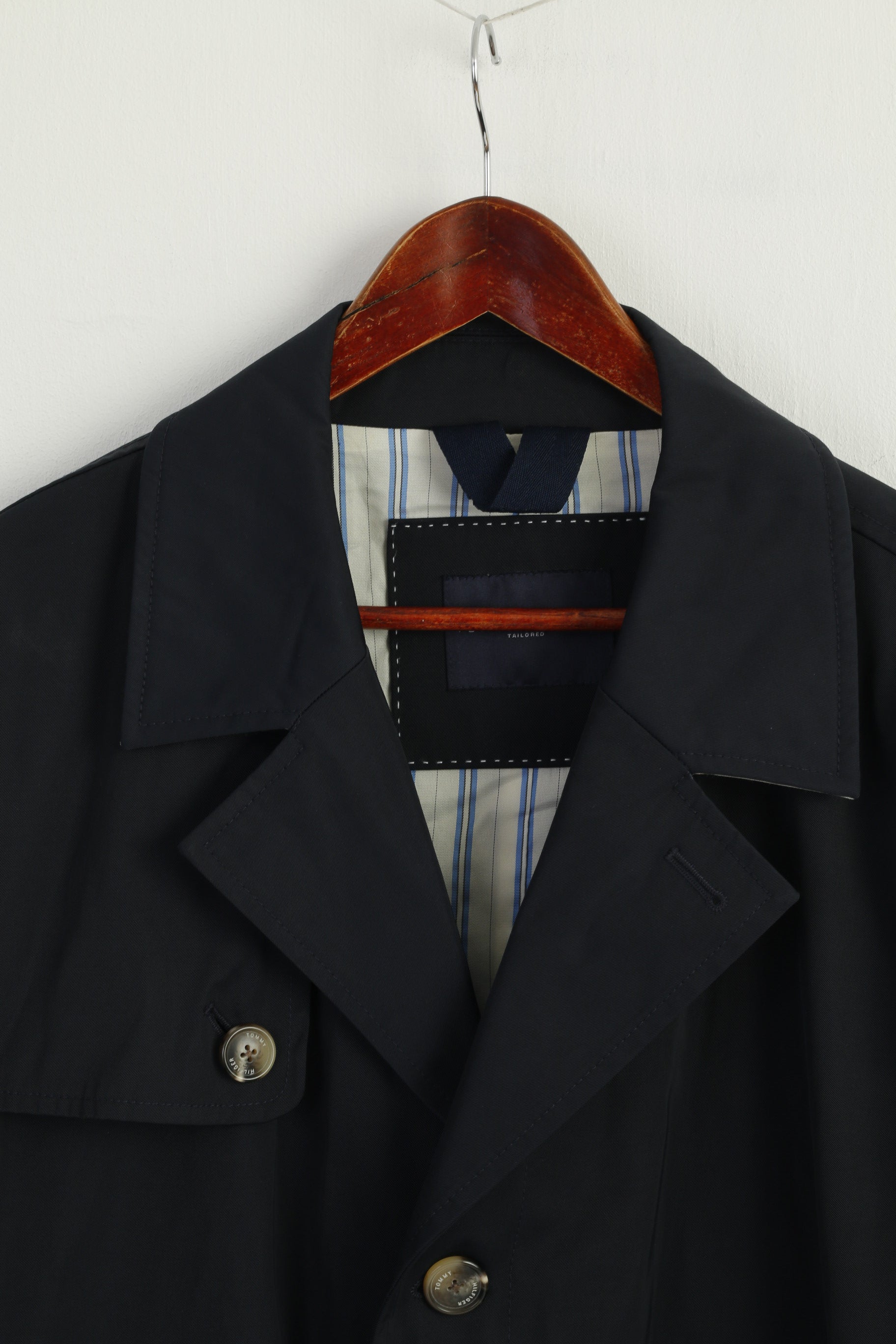 Tommy Hilfiger Tailored Men 54 L Coat Navy Shiny Belted Buttoned Casual Top