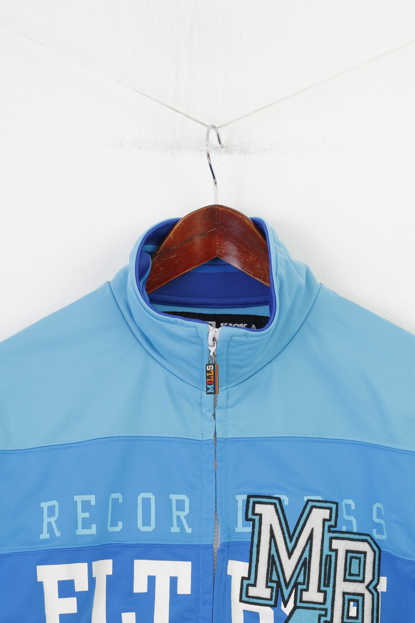 Mills Brothers Uomo M (S) Felpa Blu lucido Vintage Zip Up Sportswear Slim Track Top