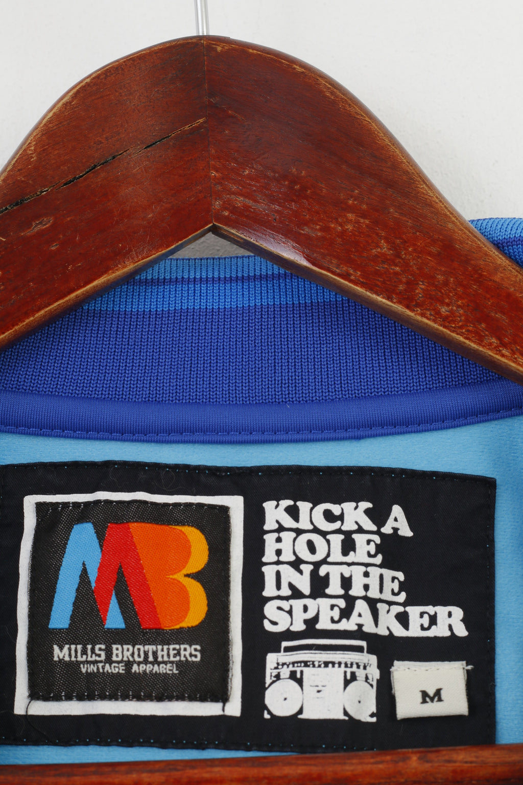 Mills Brothers Men M (S) Sweatshirt Blue Shiny Vintage Zip Up Sportswear Slim Track Top