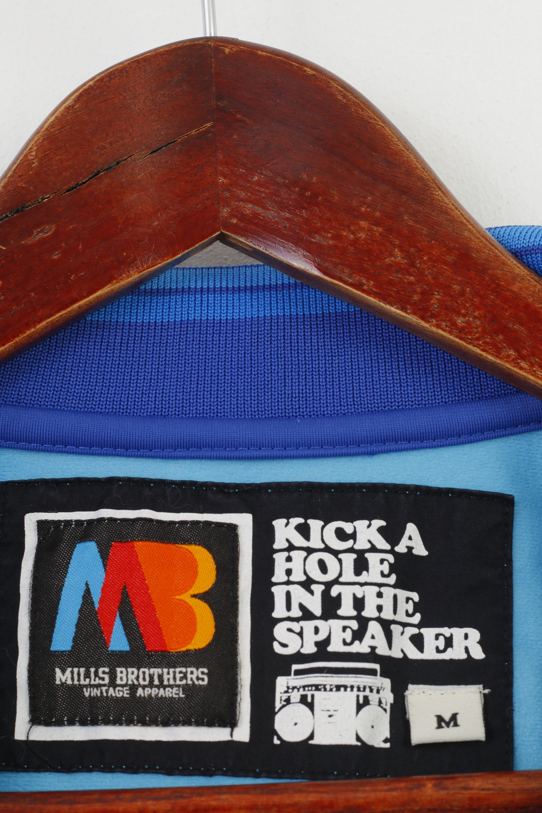 Mills Brothers Men M (S) Sweatshirt Blue Shiny Vintage Zip Up Sportswear Slim Track Top