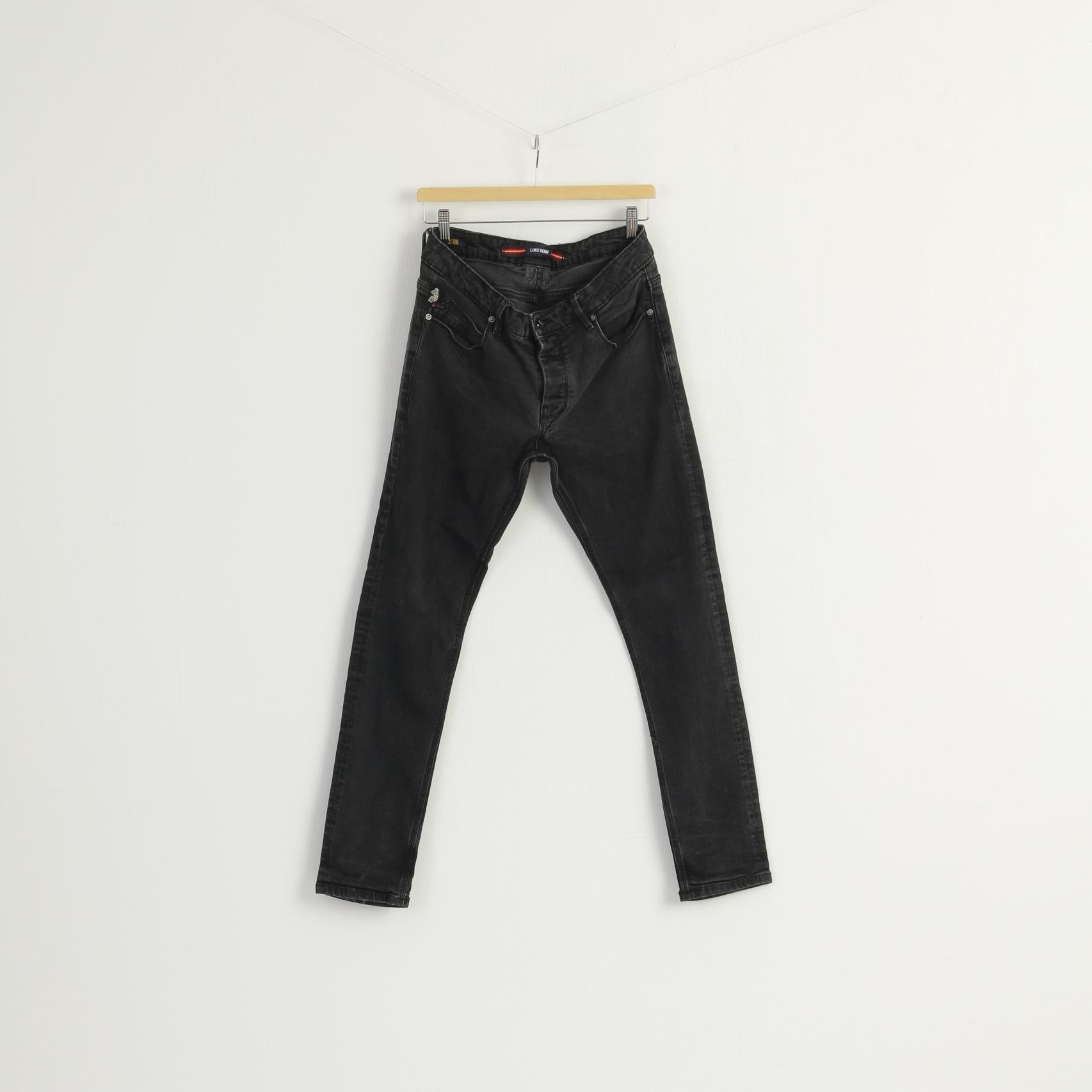 Luke Denim Men 34 Trousers Black Cotton Vacuum Stretch Jeans Skinny Pants