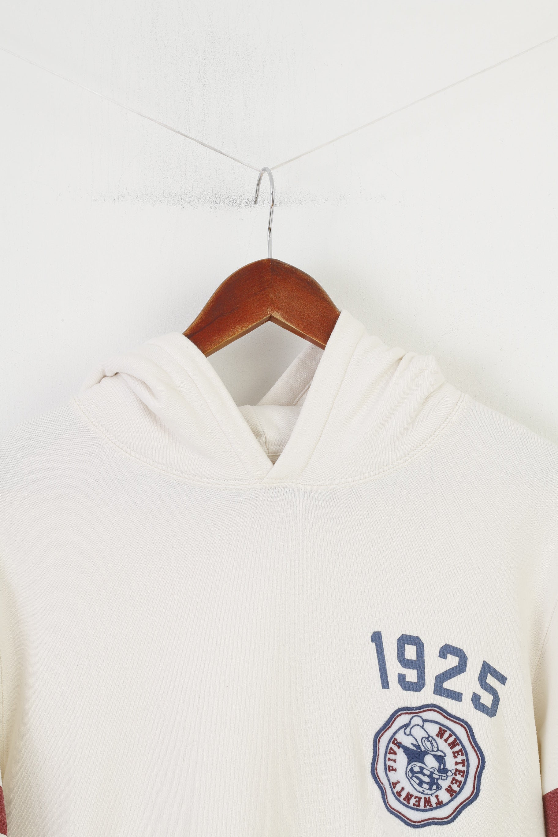 Disney Women L (M) Hoodie Cream Cotton Vintage  Mickey Friends Hood Kangaroo 1925 Top