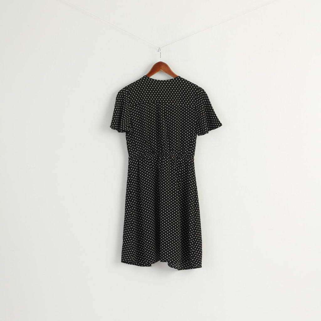 Monteau Los Angeles Women L (M) Midi Dress Black White Dots Vintage Style