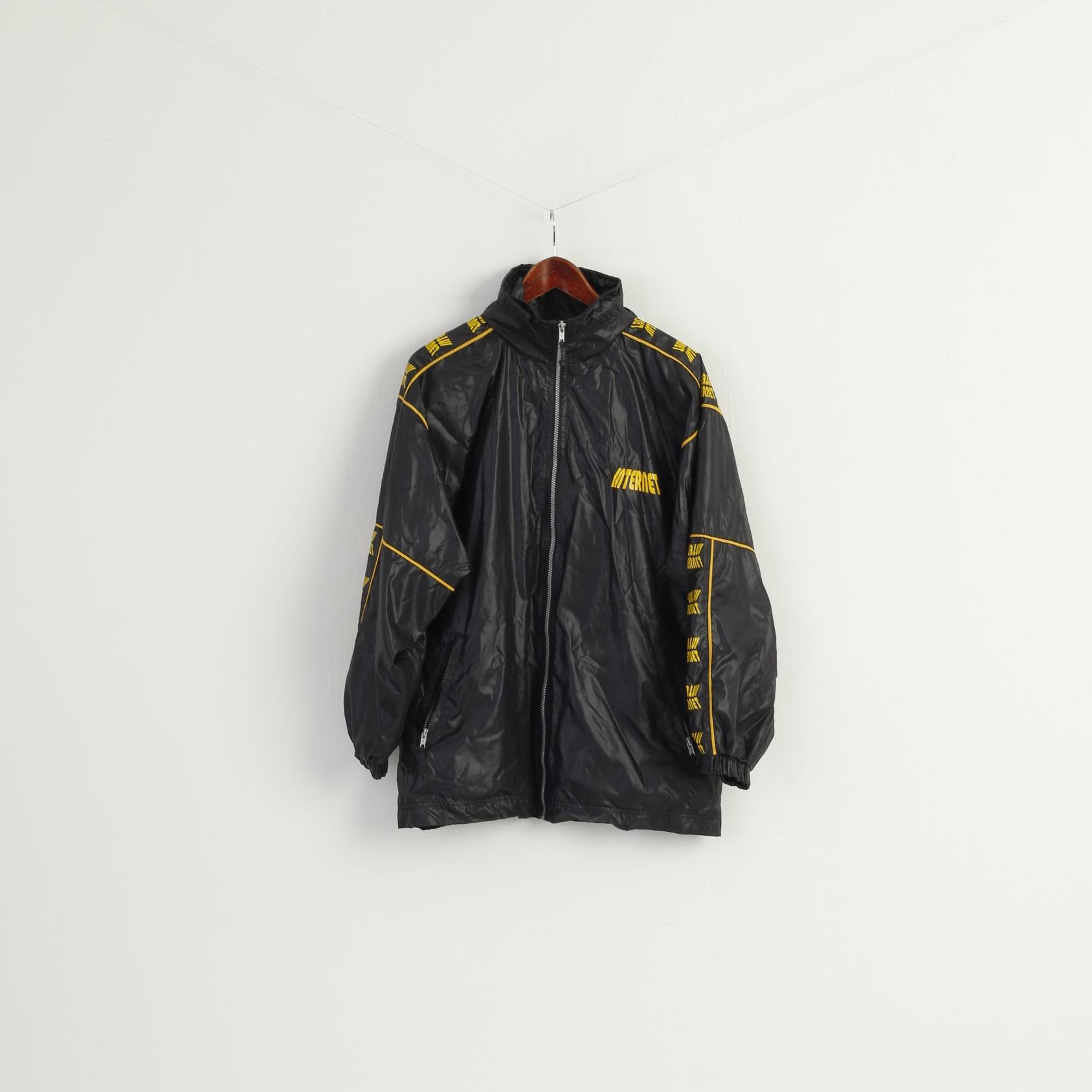 ARIZONA Men M 170 Jacket Black Nylon Waterproof Retro Hooded Zip Up Unisex Top