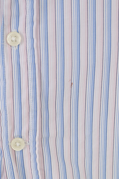 Gant Camicia casual da uomo L a righe blu rosa, vestibilità regolare, colletto in popeline di cotone vigneto