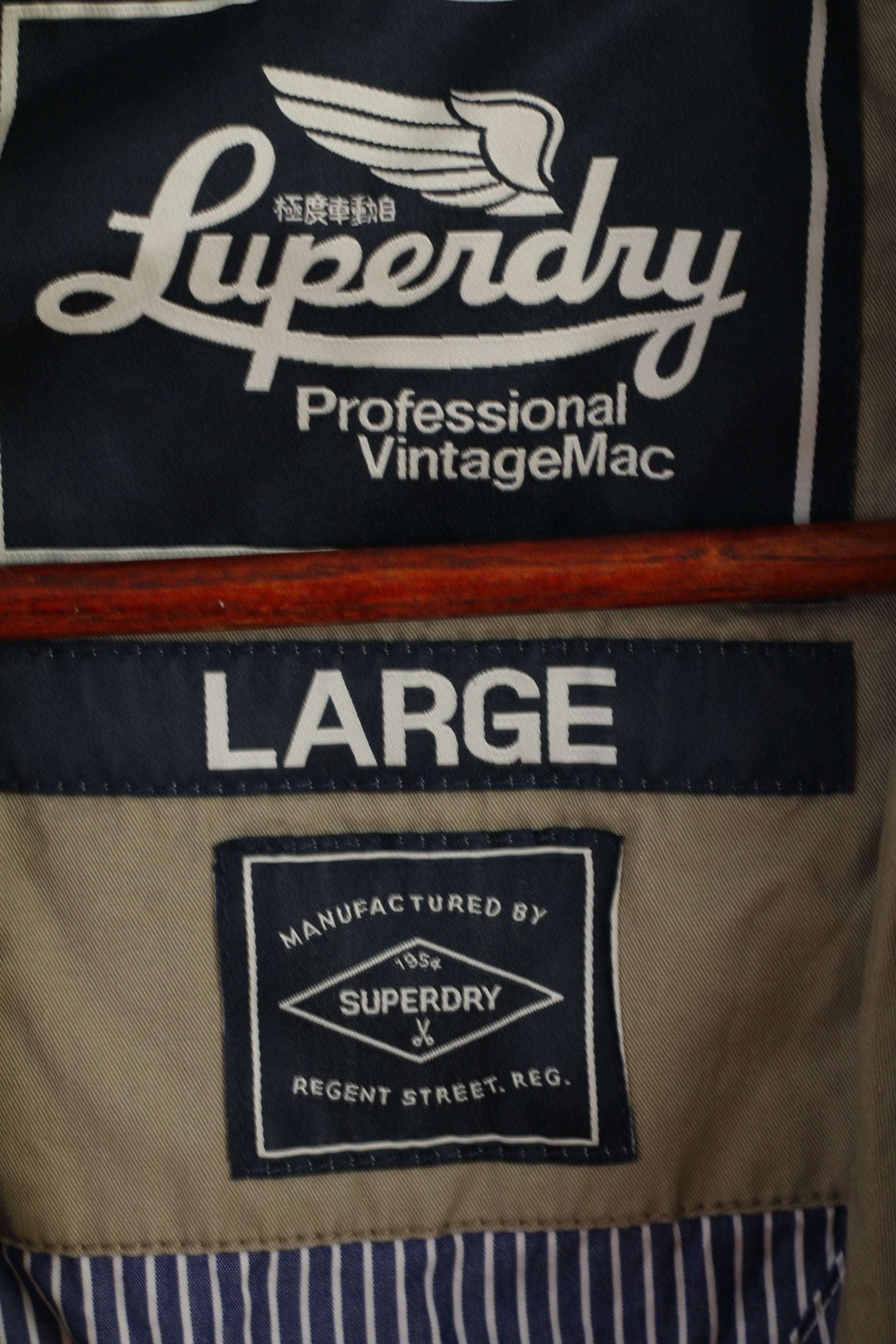 Superdry Women L (M) Jacket Beige Vintage Mac 100% Cotton Belted Fited Top