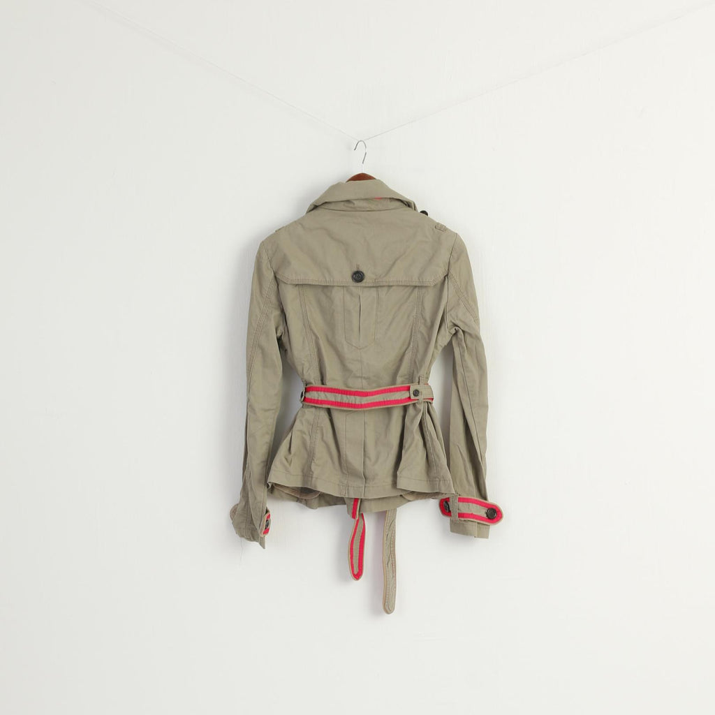 Superdry Women L (M) Jacket Beige Vintage Mac 100% Cotton Belted Fited Top